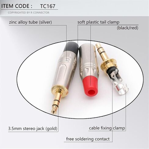 50Pcs 3.5mm 3Poles Stereo Male Plug Soldering Wire Connector Headset Earphone DIY Jack(50xRed) in Saudi Arabia