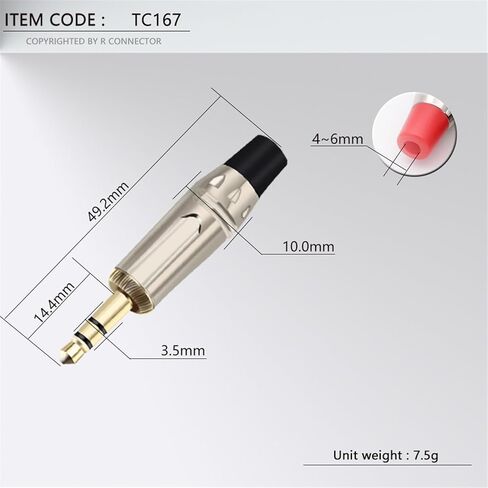 50Pcs 3.5mm 3Poles Stereo Male Plug Soldering Wire Connector Headset Earphone DIY Jack(50xRed) in Saudi Arabia