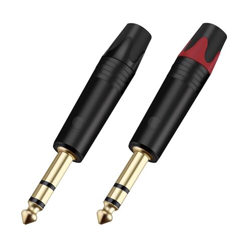 2PCS 6.35MM Jack 3 Poles Stereo 1/4 Inch 6.3MM Male Plug Soldering Wire Connector Brass Microphone Plug Connector(Red) in Saudi Arabia