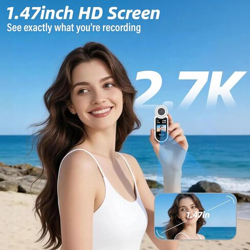 كاميرا حركة الإبهام 2.7K 64G كاميرا صغيرة للجسم مع حبل مغناطيسي لتسجيل الفيديو POV بدون استخدام اليدين، كاميرا فيديو لتسجيل الرياضة في الهواء الطلق لركوب الدراجات، والسفر، والجري (أبيض) in Kuwait