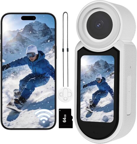 كاميرا حركة الإبهام 2.7K 64G كاميرا صغيرة للجسم مع حبل مغناطيسي لتسجيل الفيديو POV بدون استخدام اليدين، كاميرا فيديو لتسجيل الرياضة في الهواء الطلق لركوب الدراجات، والسفر، والجري (أبيض) in Kuwait