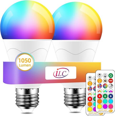 ILC LED Light Bulb 85W Equivalent, Color Changing Light Bulbs 2700K Warm White, Remote Control RGB 6 Modes, Timing, Sync, Dimmable E26 Screw Base (2 Pack) in Saudi Arabia