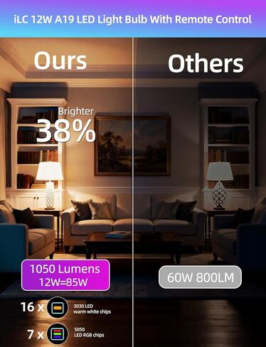 ILC LED Light Bulb 85W Equivalent, Color Changing Light Bulbs 2700K Warm White, Remote Control RGB 6 Modes, Timing, Sync, Dimmable E26 Screw Base (2 Pack) in Saudi Arabia