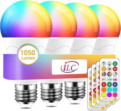 لمبة إضاءة LED ILC مكافئة 85 وات، مصابيح إضاءة متغيرة اللون 2700 كلفن أبيض دافئ، جهاز تحكم عن بعد RGB 6 أوضاع، توقيت، مزامنة، قاعدة لولبية E26 قابلة للتعتيم (عبوتان) in Kuwait