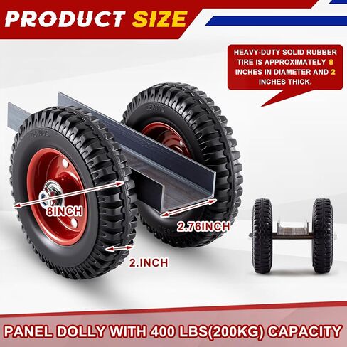 1 Pack Panel Dolly, Door Dolly 440 Lbs / 200 Kg Load Capacity, Heavy Duty Drywall Cart with 8'' Solid Rubber Wheels, Steel Mover for Wood, Plywood, Door, Fence, Sheetrock in Saudi Arabia