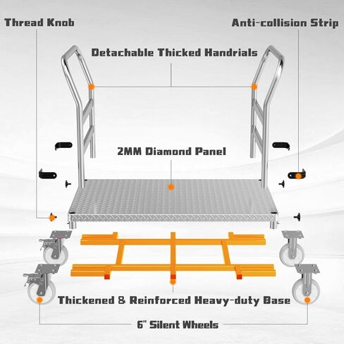 3000LBS Heavy Duty Platform Truck Cart Dolly | 44"x28" 2mm Steel Deck & Reinforced Chassis | 6" TPR Swivel Wheels | Industrial Flatbed Cart for Warehouse, Factory, Logistics in Saudi Arabia