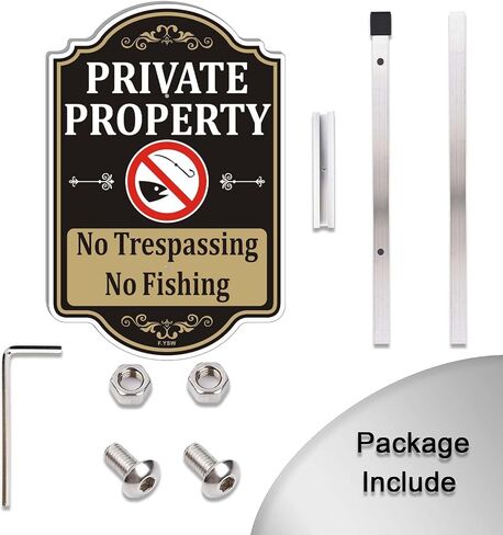 Private Property No Fishing Trespassing Sign 24 Hour Video Surveillance Violators Will Be Prosecuted 18" x 12" With 35" Long Metal Safety Stake With Stand Aluminum Outdoor Use Yard Business in Saudi Arabia