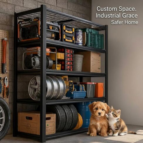 72" H x 36.12" W x 16" D Instrial 5-Heavy-Duty-Shelf Storage-Rack Adjustable Shed Shelving Metal Shelves Steel (Wire) Garage Bin Shelving Unit-s Organizer System for Basement/Kitchen, Black in Saudi Arabia
