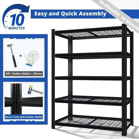 72" H x 36.12" W x 16" D Instrial 5-Heavy-Duty-Shelf Storage-Rack Adjustable Shed Shelving Metal Shelves Steel (Wire) Garage Bin Shelving Unit-s Organizer System for Basement/Kitchen, Black in Saudi Arabia