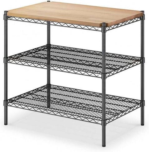 رفوف سلكية سوداء مقاس 24 بوصة عمق × 36 بوصة عرض × 34 بوصة ارتفاع - رف تخزين متعدد الأغراض قابل للتعديل للخدمة الشاقة مكون من 3 أرفف in Kuwait