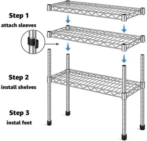 رفوف سلكية سوداء مقاس 24 بوصة عمق × 36 بوصة عرض × 34 بوصة ارتفاع - رف تخزين متعدد الأغراض قابل للتعديل للخدمة الشاقة مكون من 3 أرفف in Kuwait