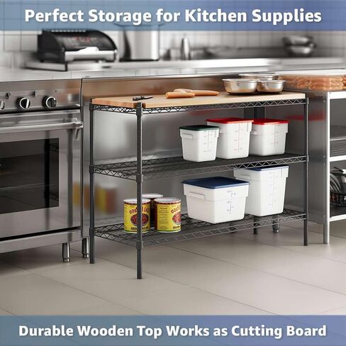 رفوف سلكية سوداء مقاس 24 بوصة عمق × 36 بوصة عرض × 34 بوصة ارتفاع - رف تخزين متعدد الأغراض قابل للتعديل للخدمة الشاقة مكون من 3 أرفف in Kuwait