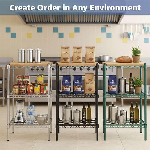 رفوف سلكية سوداء مقاس 24 بوصة عمق × 36 بوصة عرض × 34 بوصة ارتفاع - رف تخزين متعدد الأغراض قابل للتعديل للخدمة الشاقة مكون من 3 أرفف in Kuwait