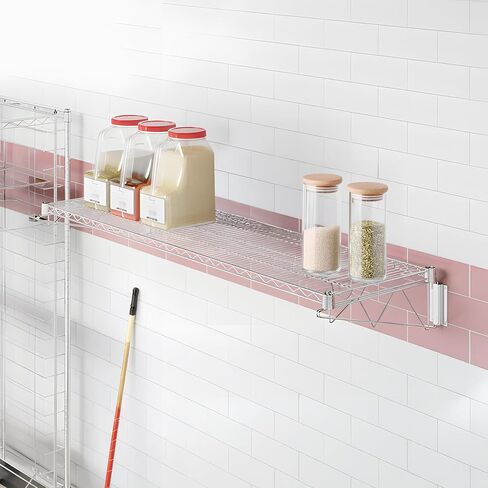 رف تثبيت على الحائط بسلك تجاري من الكروم مكون من قطعتين، رف عائم مثبت على الحائط مقاس 18 بوصة × 60 بوصة بوزن 360 رطل، رفوف ثابتة للمطبخ، وغرف المخزون، والمنزل، والفندق، والمكتب، وNSF in Kuwait