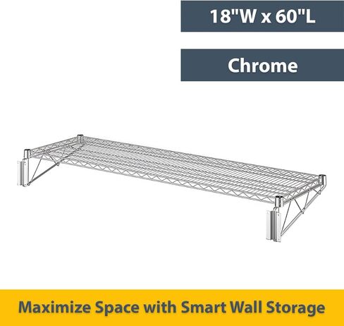 رف تثبيت على الحائط بسلك تجاري من الكروم مكون من قطعتين، رف عائم مثبت على الحائط مقاس 18 بوصة × 60 بوصة بوزن 360 رطل، رفوف ثابتة للمطبخ، وغرف المخزون، والمنزل، والفندق، والمكتب، وNSF in Kuwait