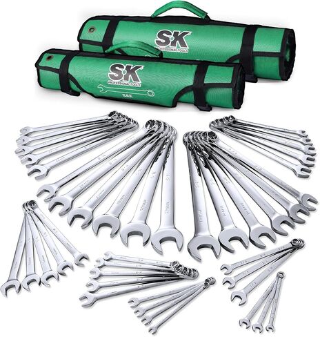 SK Combination Wrench Set, SAE 1/4" to 1-1/4", Metric 6 to 32mm, 42-Piece, SuperKrome Finish, Premium CR-V Construction, with Rolling Pouch in Saudi Arabia