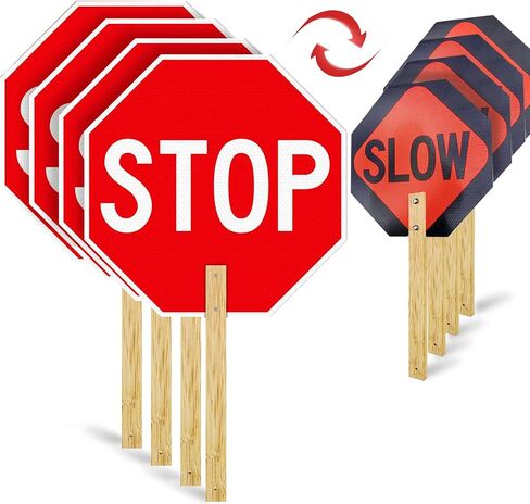 2 Pack Stop Slow Sign, 13" x 13" Handheld Stop Sign, Aluminum Crossing Guard Signs with Handle, Double Sided Reflective Signs, Waterproof, Weather Resistant in Saudi Arabia