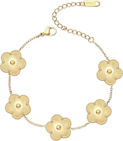 14k Gold Plated Sparkling Pink Cubic Zirconia Clover Bracelet for Women, Dainty Four Leaf Clover Sparkling Pink Bracelet, Adjustable Size, Trendy Jewelry Gifts For Her in Saudi Arabia