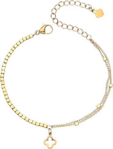 14k Gold Plated Sparkling Pink Cubic Zirconia Clover Bracelet for Women, Dainty Four Leaf Clover Sparkling Pink Bracelet, Adjustable Size, Trendy Jewelry Gifts For Her in Saudi Arabia
