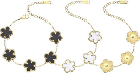 14k Gold Plated Sparkling Pink Cubic Zirconia Clover Bracelet for Women, Dainty Four Leaf Clover Sparkling Pink Bracelet, Adjustable Size, Trendy Jewelry Gifts For Her in Saudi Arabia