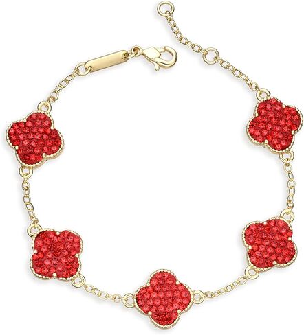 14k Gold Plated Sparkling Pink Cubic Zirconia Clover Bracelet for Women, Dainty Four Leaf Clover Sparkling Pink Bracelet, Adjustable Size, Trendy Jewelry Gifts For Her in Saudi Arabia