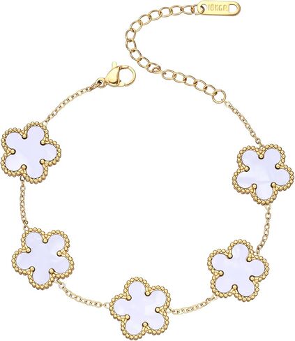 14k Gold Plated Sparkling Pink Cubic Zirconia Clover Bracelet for Women, Dainty Four Leaf Clover Sparkling Pink Bracelet, Adjustable Size, Trendy Jewelry Gifts For Her in Saudi Arabia