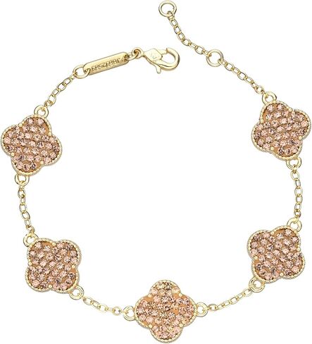 14k Gold Plated Sparkling Pink Cubic Zirconia Clover Bracelet for Women, Dainty Four Leaf Clover Sparkling Pink Bracelet, Adjustable Size, Trendy Jewelry Gifts For Her in Saudi Arabia
