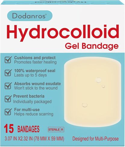 Dodanros Advanced Fast Healing Large Hydrocolloid Gel Bandages, Adhesive Wound Care Pads, 3.07 * 2.32 in （15 Count） in Kuwait