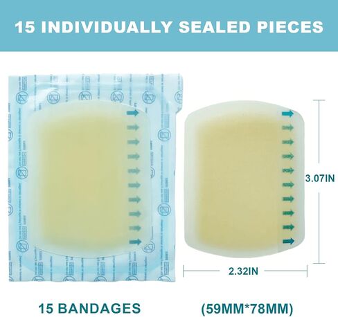 Dodanros Advanced Fast Healing Large Hydrocolloid Gel Bandages, Adhesive Wound Care Pads, 3.07 * 2.32 in （15 Count） in Kuwait