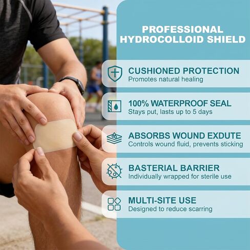 Dodanros Advanced Fast Healing Large Hydrocolloid Gel Bandages, Adhesive Wound Care Pads, 3.07 * 2.32 in （15 Count） in Kuwait