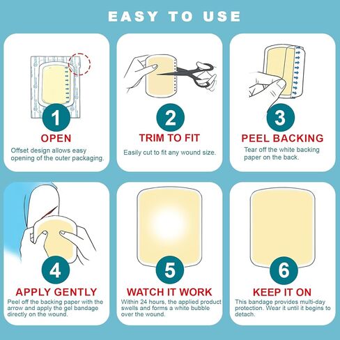 Dodanros Advanced Fast Healing Large Hydrocolloid Gel Bandages, Adhesive Wound Care Pads, 3.07 * 2.32 in （15 Count） in Kuwait