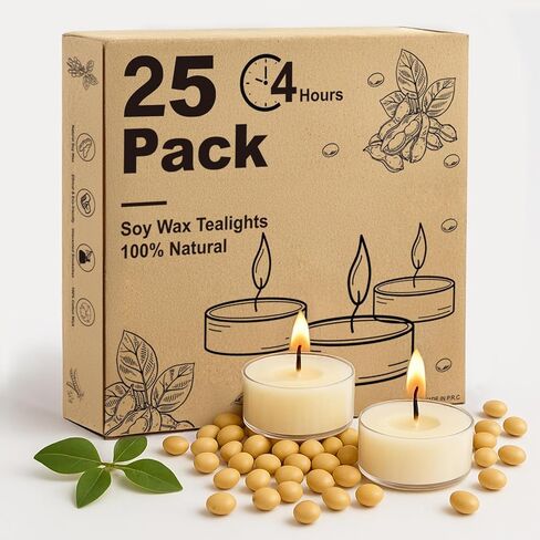 Crenovo Tea Lights Candles 100 Pack, Natural Soy Wax Tealights Candles Bulk 6 Hours Non-Toxic, Long Burning, Unscented Small Votive Cup Candles for Wedding, Party, Dinner, Emergency in Kuwait