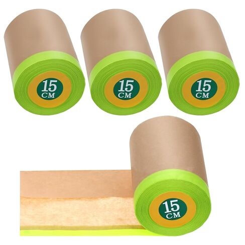 4 Rolls Pre-Taped Masking Paper, 6" x 50 Ft Adhesive Protective Painters Paper for Covering Cars, Furniture, Floors & Frames in Saudi Arabia