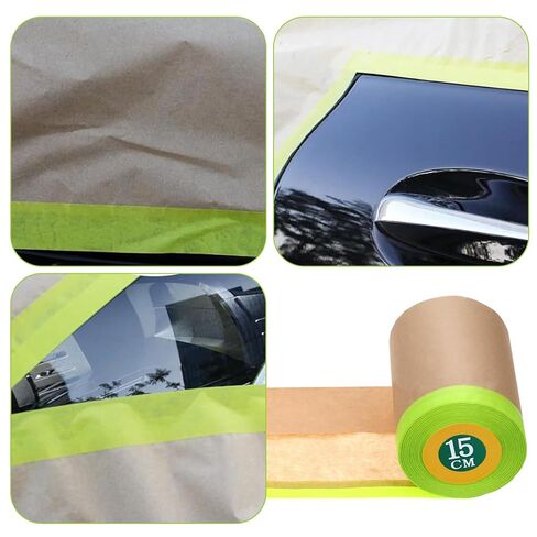 4 Rolls Pre-Taped Masking Paper, 6" x 50 Ft Adhesive Protective Painters Paper for Covering Cars, Furniture, Floors & Frames in Saudi Arabia
