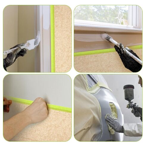 4 Rolls Pre-Taped Masking Paper, 6" x 50 Ft Adhesive Protective Painters Paper for Covering Cars, Furniture, Floors & Frames in Saudi Arabia