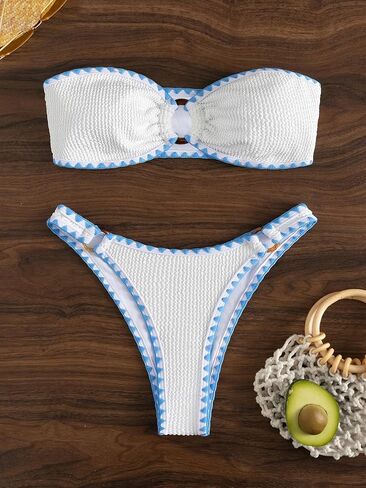 Women's O Ring Strapless Bandeau Bikini Swimsuit Cut Out Swimwear in Saudi Arabia