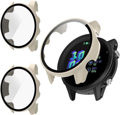 عبوتان لحافظة واقي شاشة Garmin Forerunner 255/255 Music 46 مم، ممتص الصدمات من البولي كربونات الصلب بتغطية كاملة وملحقات حماية مدمجة في طبقة زجاجية مقسى in Kuwait