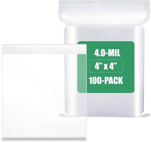 100-Count, (4" x 4") - 4 Mil Thickness Clear Zipper Reclosable Bag, Zip Bags, Ultra Heavy Duty Lock Seal Poly Plastic Bags for Prints, Photos, Documents, Clothing, T-Shirt in Saudi Arabia