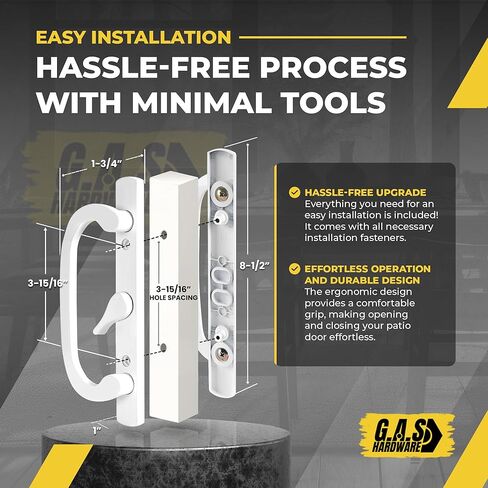 8.5" Legacy Sliding Patio Door Handle Set – White, Non-Keyed, Center Latch – Fits 3-15/16" Screw Spacing, 1-1/4" to 2-1/4" Thick Doors– Sash Controls 2265 Handle Replacement– Mortise Lock NOT Included in Saudi Arabia