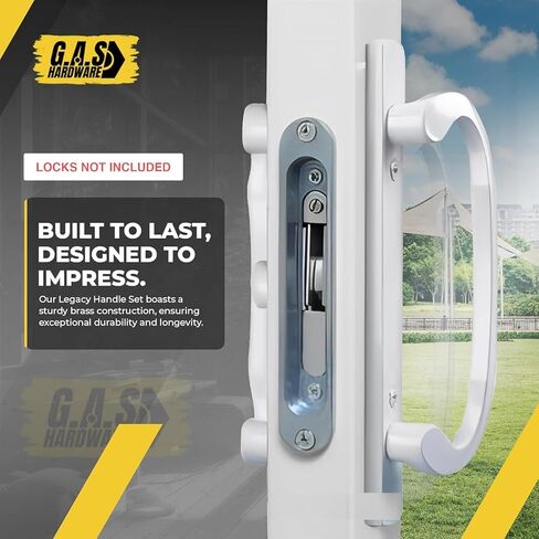 8.5" Legacy Sliding Patio Door Handle Set – White, Non-Keyed, Center Latch – Fits 3-15/16" Screw Spacing, 1-1/4" to 2-1/4" Thick Doors– Sash Controls 2265 Handle Replacement– Mortise Lock NOT Included in Saudi Arabia