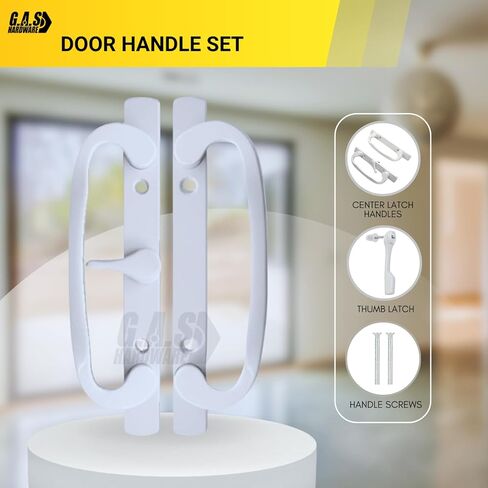 8.5" Legacy Sliding Patio Door Handle Set – White, Non-Keyed, Center Latch – Fits 3-15/16" Screw Spacing, 1-1/4" to 2-1/4" Thick Doors– Sash Controls 2265 Handle Replacement– Mortise Lock NOT Included in Saudi Arabia