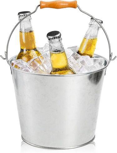 Bekith 5-Quart Galvanized Metal Buckets with Wooden Handle, Galvanized Pail Ice Bucket for Beer, Wine, Champagne, Parties, Centerpieces, 9x7 inches, Silver in Saudi Arabia