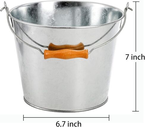 Bekith 5-Quart Galvanized Metal Buckets with Wooden Handle, Galvanized Pail Ice Bucket for Beer, Wine, Champagne, Parties, Centerpieces, 9x7 inches, Silver in Saudi Arabia