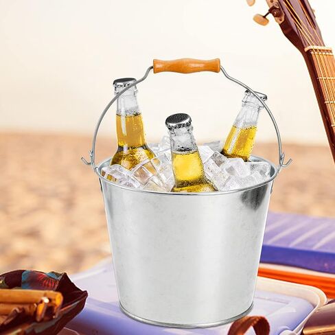 Bekith 5-Quart Galvanized Metal Buckets with Wooden Handle, Galvanized Pail Ice Bucket for Beer, Wine, Champagne, Parties, Centerpieces, 9x7 inches, Silver in Saudi Arabia