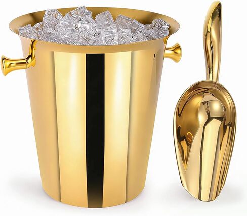 5 Liter Outdoor Gold Ice Bucket with Scoop, Stainless Steel Ice Bucket, Cocktail Bar Wine Party Beverage Cooler, Champagne Bucket，Home Bar Accessory - (Gold) in Saudi Arabia