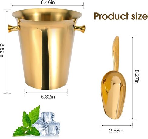 5 Liter Outdoor Gold Ice Bucket with Scoop, Stainless Steel Ice Bucket, Cocktail Bar Wine Party Beverage Cooler, Champagne Bucket，Home Bar Accessory - (Gold) in Saudi Arabia