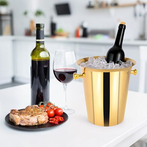 5 Liter Outdoor Gold Ice Bucket with Scoop, Stainless Steel Ice Bucket, Cocktail Bar Wine Party Beverage Cooler, Champagne Bucket，Home Bar Accessory - (Gold) in Saudi Arabia