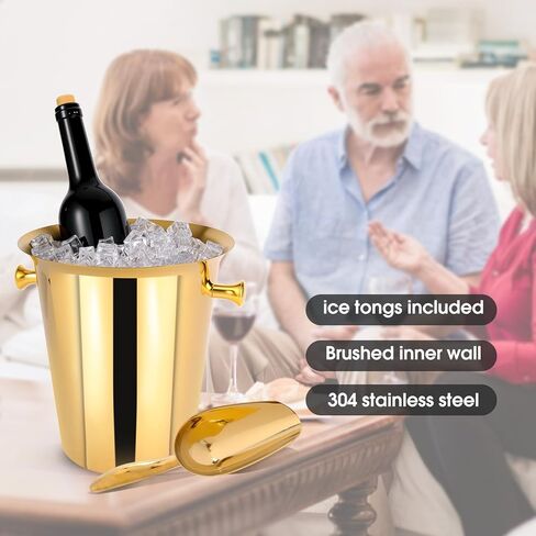 5 Liter Outdoor Gold Ice Bucket with Scoop, Stainless Steel Ice Bucket, Cocktail Bar Wine Party Beverage Cooler, Champagne Bucket，Home Bar Accessory - (Gold) in Saudi Arabia