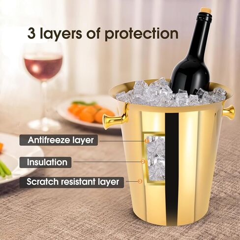 5 Liter Outdoor Gold Ice Bucket with Scoop, Stainless Steel Ice Bucket, Cocktail Bar Wine Party Beverage Cooler, Champagne Bucket，Home Bar Accessory - (Gold) in Saudi Arabia