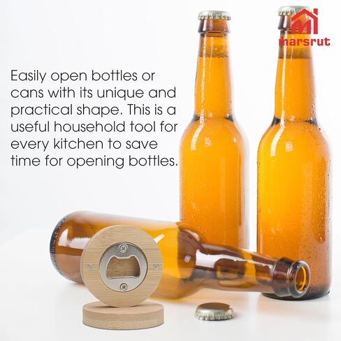 30pcs Bamboo Bottle Opener, Wood Bulk Wooden Openers, Fridge Magnet Round Beer Opener, 2.6" Magnetic Sticker for DIY Bar Decoration Refrigerator Coaster Gift Guest Lover Wedding Kitchens Home Parties in Saudi Arabia